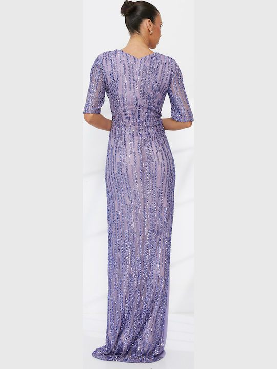 Summer Maxi Evening Slip Dress Drape Purple
