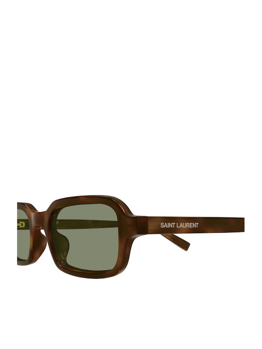 Ysl Unisex Sonnenbrillen mit Braun Horn umrandetem Rahmen und Grünem Glas