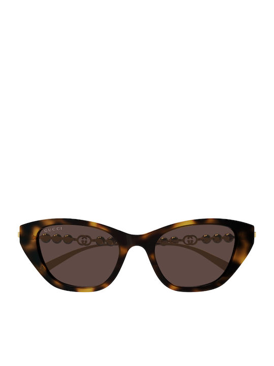 Gucci Women's Sunglasses with Brown Tartaruga Frame and Brown Lens