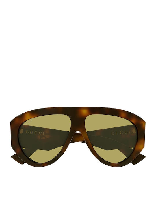 Gucci Unisex Sunglasses with Brown Horn-Rimmed Frame and Green Lens GG2128S 002