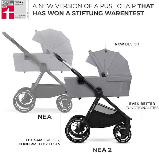 Kinderkraft Nea 2.0 Ρυθμιζόμενο Καρότσι 2 σε 1 Kατάλληλο για Nεογέννητο Platinium Grey