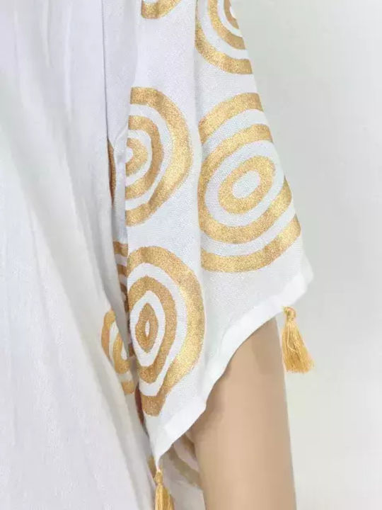 Platinum Fashion Γυναικείο Κοντό Καφτάνι Παραλίας Άσπρο