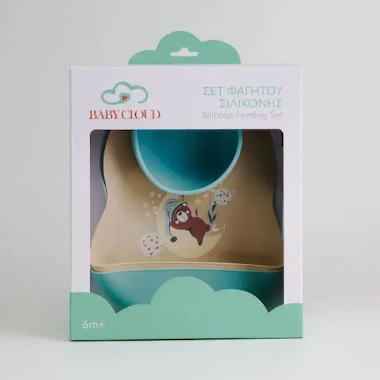 Baby Cloud Feeding Set Bear made of Silicone with Non-Slip Base Beige 4pcs