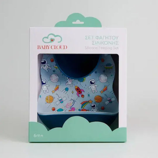 Baby Cloud Σετ Φαγητού Αστροναύτης από Σιλικόνη με Αντιολισθητική Βάση Μπλε 4τμχ για 5+ μηνών