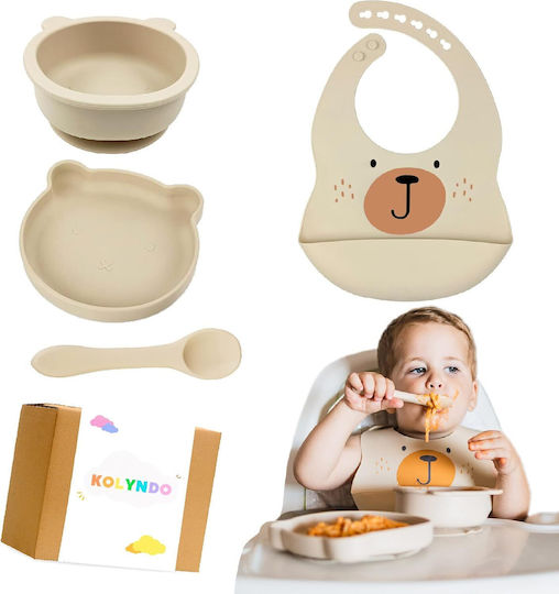 Lilo Teddy Feeding Set “bear” made of Silicone with Non-Slip Base Beige 6pcs