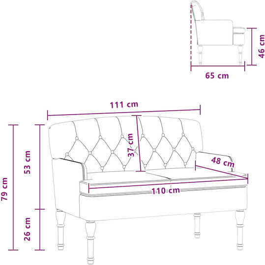 Two-Seater Velvet Red Couch 111x65x79cm