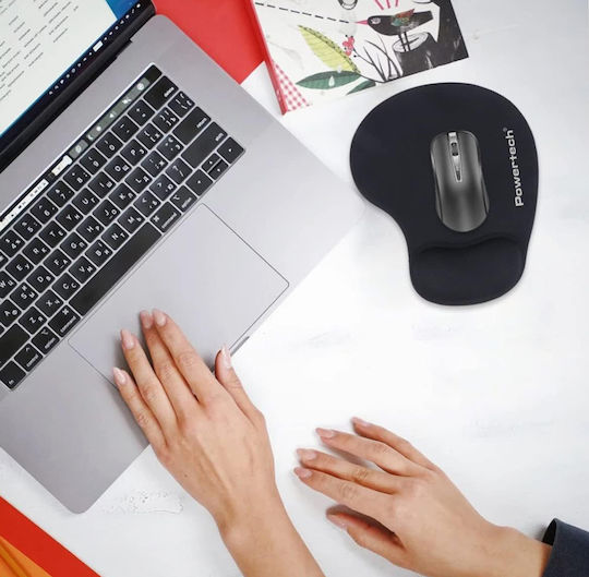 Powertech PT-1611 Mouse Pad (230mm) με Στήριξη Καρπού Μαύρο