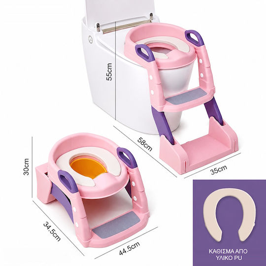 Giggles & Co. Foldable Toddler Toilet Seat Pink with Footrest & Removable Cushion