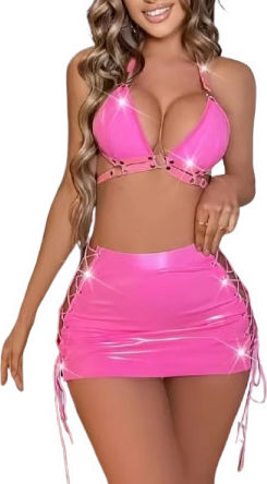 STD Rosa Leder- und Latex-Outfit