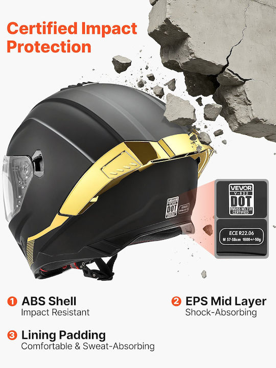 Vevor Motorcycle Helmet Full Face DOT / ECE 22.06 1700gr with Sun Visor