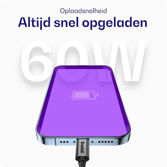 Buddi Flex Kabel USB-C Männlich - USB-C 60W Schwarz 5m