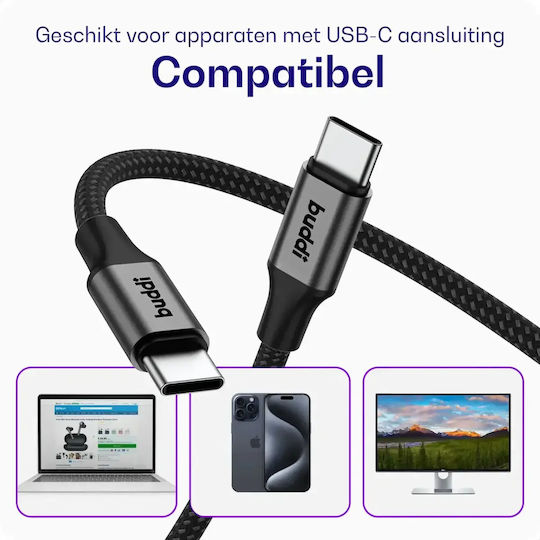 Buddi Flex Kabel USB-C Männlich - USB-C 60W Schwarz 5m