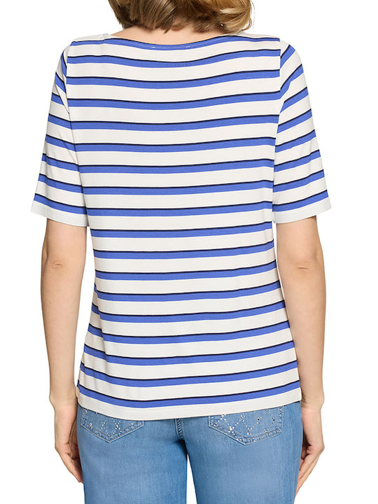 Betty Barclay Damen Bluse Kurzärmelig Gestreift Blaue