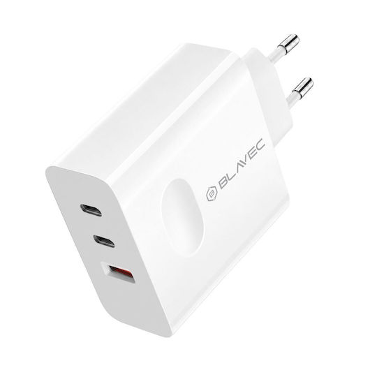 Blavec GaN Зарядно Устройство С USB-A Порт И 2 USB-C Порта И USB-C - USB-C Кабел 65W Power Delivery / Quick Charge 3.0 Бял (BC-11)