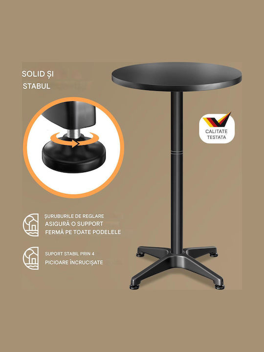 Round Wooden Bar Table with Black Aluminum Frame 60x60x70cm