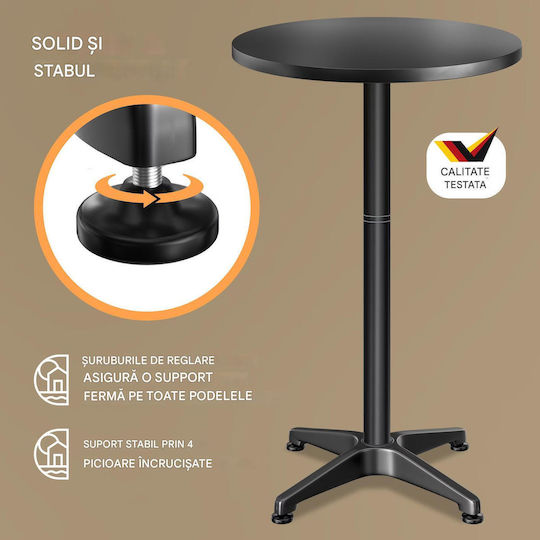 Masă Bar Rotundă Din Lemn Cu Cadru Din Aluminiu Negru 60x60x70cm