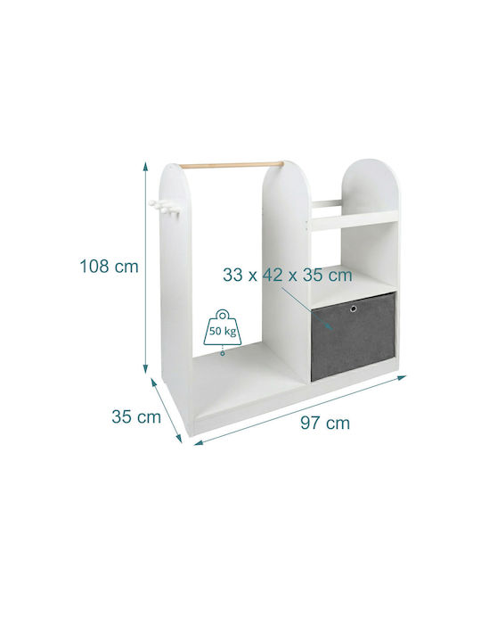 Relaxdays Agățătoare Pentru Copii Multi Hook Din Lemn Albă 108x35x97cm