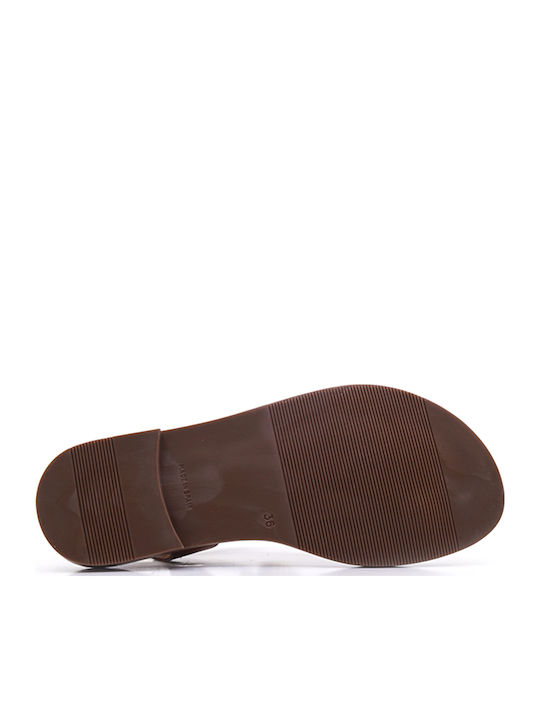 Leather Women's Flat Sandals Tabac Brown