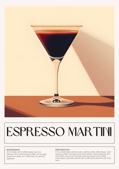 Poster Espresso Martini Cocktail Pst25472 21cm X 30cm Frame Natural Wooden Beige