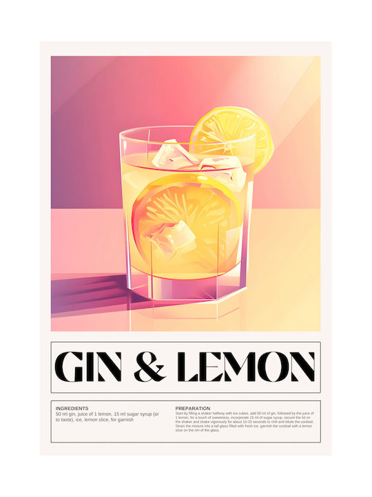 Poster Gin & Lemon Cocktail Pst25465 21cm X 30cm White Wooden Frame