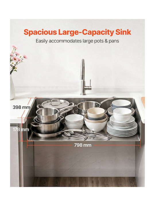 Vevor Υποκαθήμενος Νεροχύτης Inox Μ85xΠ45cm Ασημί