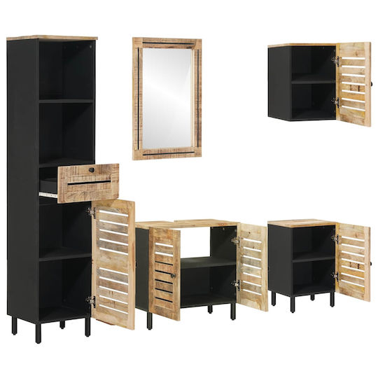 vidaXL Пейка със Смесител и Огледало Ш38xД33xВ160cm Кафяв
