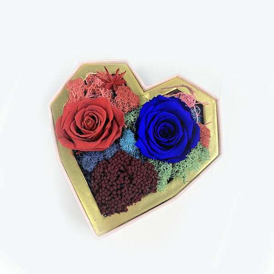 Aranjament Floral Special 5 Flori Criogenate Pe Un Pat De Mușchi Creț Stabilizat Licheni Naturali