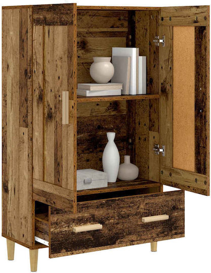 Hängende Wohnzimmervitrine aus Holz und Metall in Altholzoptik 70x31x115 cm