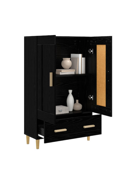 Wand Wohnzimmer Vitrine aus Holz & Metall mit Verglasung Schwarze Eiche 70x31x115cm