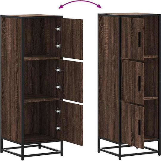 Wall Living Room Display Cabinet Made of Wood & Metal with Windowed Brown 35.5x35x106.5cm