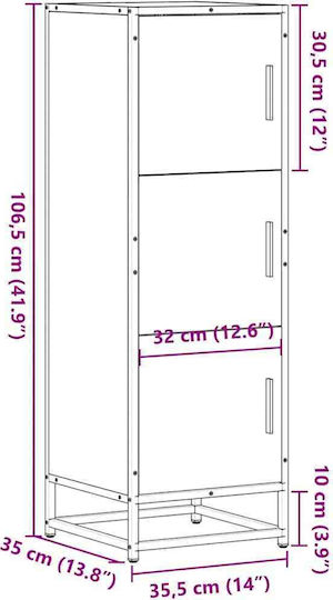Wall Living Room Display Cabinet Made of Wood & Metal with Windowed Brown 35.5x35x106.5cm