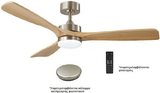 Adeleq Ventilator de Tavan 132cm cu Lumină Maro / Argintiu