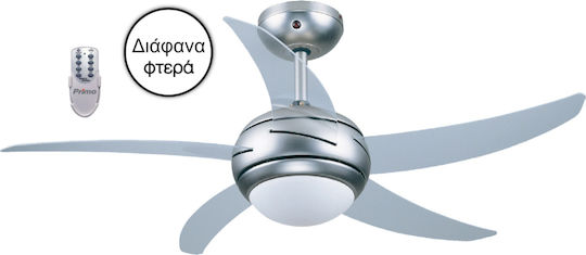 Primo L-44001 Ανεμιστήρας Οροφής 110cm με Φως Ασημί