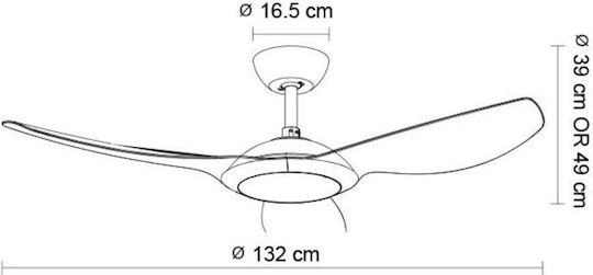 Primo PRCF-80726 Deckenventilator 132.08cm mit Leuchte Beiges / Weißes