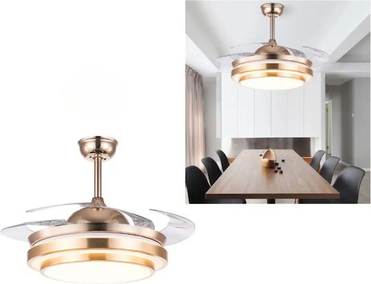 Ceiling Fan 132cm With Light Fixture Transparent / Gold