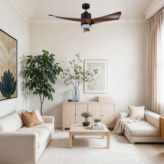 Primo Primo Ceiling Fan 137cm with Light Fixture Brown / Black