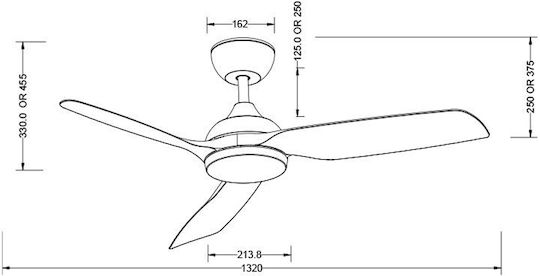 Primo PRCF-80730 Ceiling Fan 132.08cm With Black Light Fixture