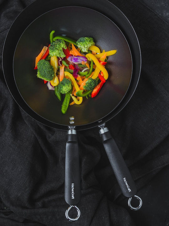 Kitchen Craft Wok aus Kohlenstoffstahl mit Antihaftbeschichtung 30cm