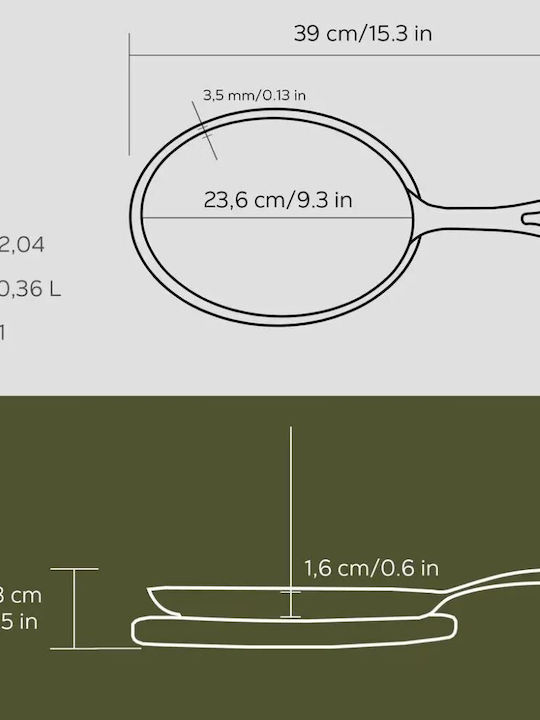 Lava Fajita Pan of Cast Iron with No Coating 23.6cm
