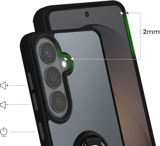 Avizar Case Galaxy S26 Plus Rigid Protection 360° Rotating Ring Black Transparent