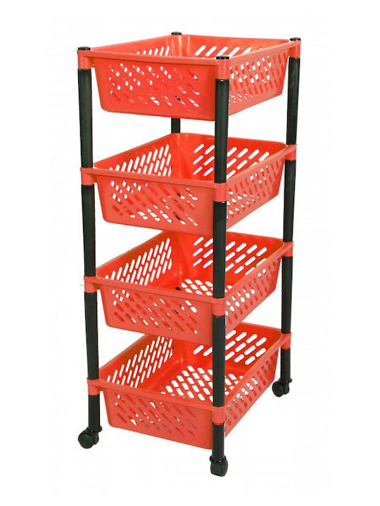 Küchenwagen Kunststoff 4 Ebenen Rote 30x40x81cm