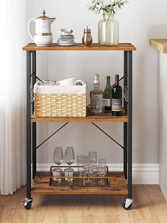 Vasagle Metallic Kitchen Trolley 3 Tiers Brown 60x40x89cm