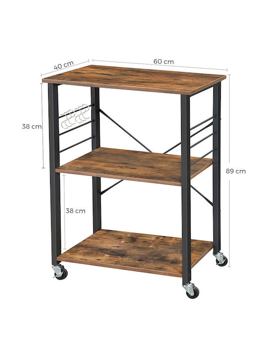 Vasagle Metallic Kitchen Trolley 3 Tiers Brown 60x40x89cm