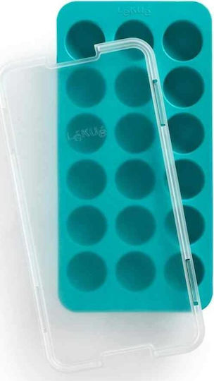 Lekue Ice Cube Mold Round Silicone 18 Slots with Lid Blue 882364