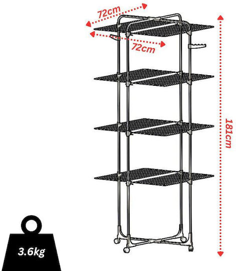 Filplast Ufo Folding Floor Clothes Drying Rack made of Aluminum with Wheels with Hanging Length 40m