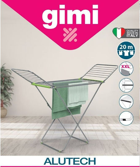 Gimi Alutech Folding Floor Clothes Drying Rack made of Aluminum with Wheels with Hanging Length 20m
