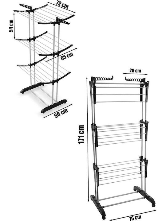 SteweHome Folding Floor Clothes Drying Rack Made of Metal with Hanging Length 25m