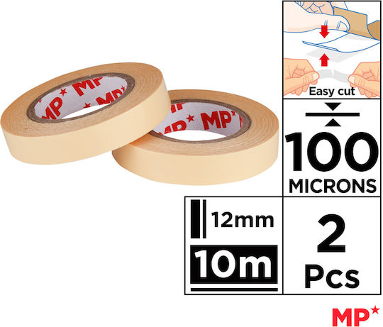 Adhesive Double-Sided Tape Beige 10m x 12mm 2 Pieces
