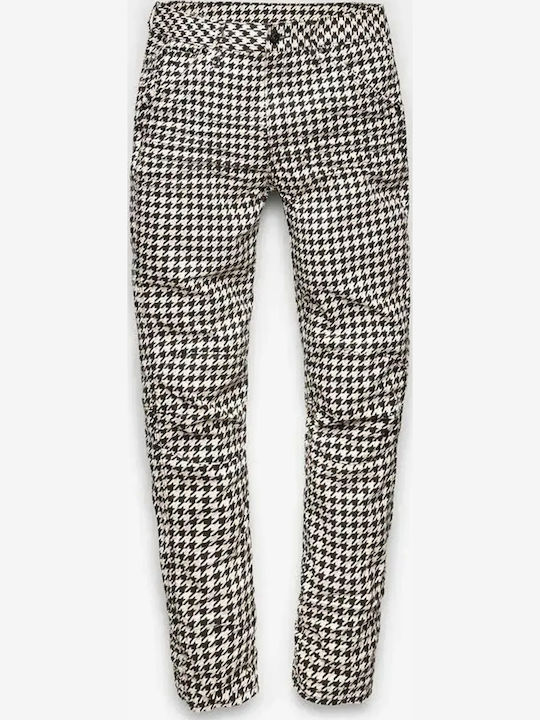Дамски Текстилен Панталон в Boyfriend Кройка Black, White, Pink