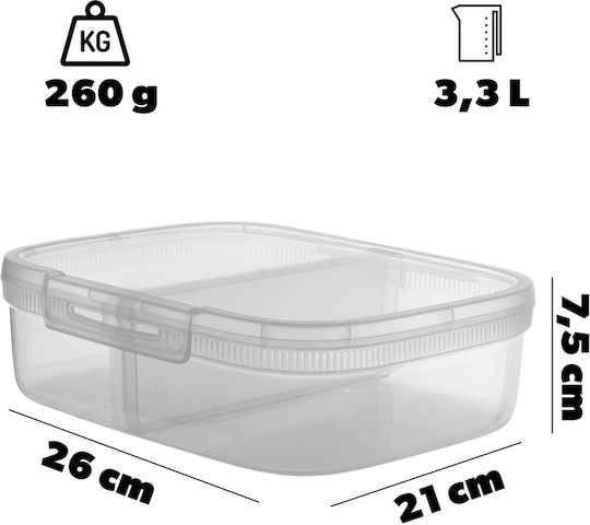 Recipient alimente dreptunghiular cu separator 3.3l Snap Box transparent